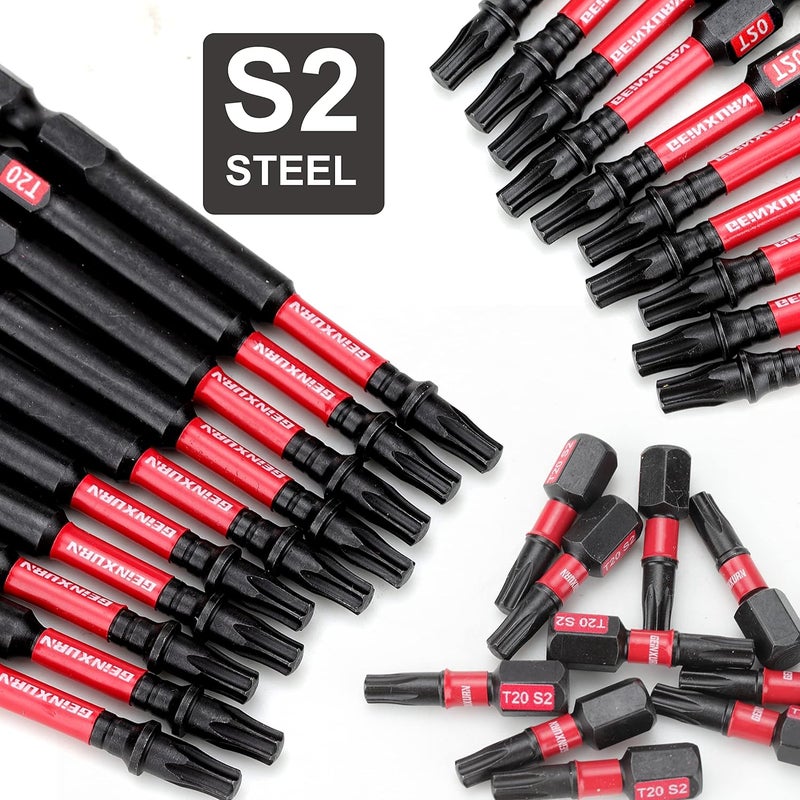 GEINXURN 50 Pieces T20 2 In. Impact Tough Magnetic #20 Torx Head Power Bits, S2 Alloy Steel T20 Screwdriver Bits Set with 1Pcs Impact Bit Holder - Image 3